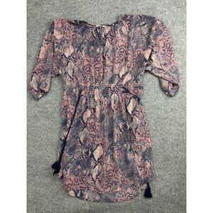 Floreat Dress Womens Small Blue Snake Animal Print Blouson Tassel Waist Mini